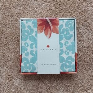 Springmaid Leandra Cotton Shower Curtain | blue & white, floral, 72" x 72"